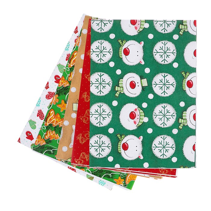 Набор бумаги для декорирования, "Новый год №8", 0,7 х 1 м х 5 шт., в ассортименте