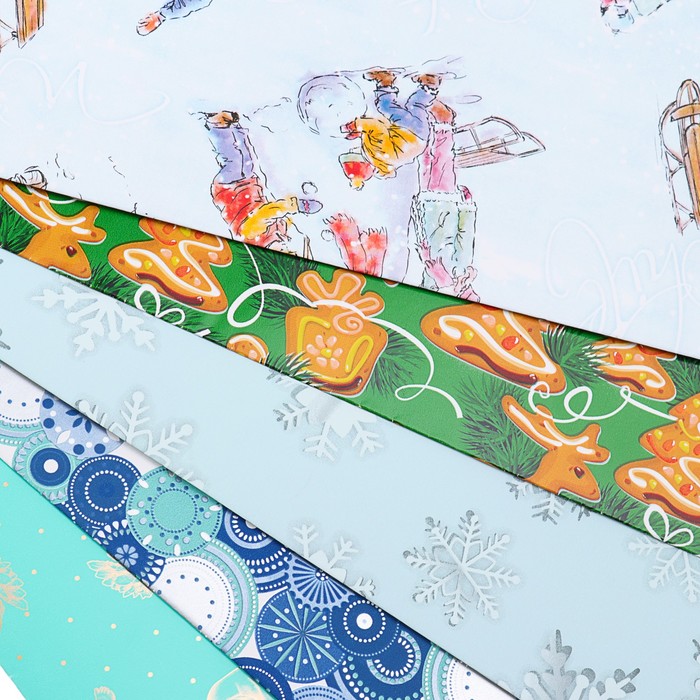 Набор бумаги для декорирования, "Новый год №12", 0,7 х 1 м х 5 шт., в ассортименте