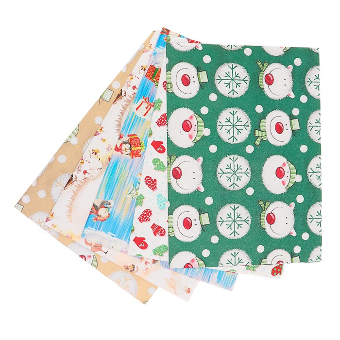 Набор бумаги для декорирования, "Новый год №22", 0,7 х 1 м х 5 шт., в ассортименте