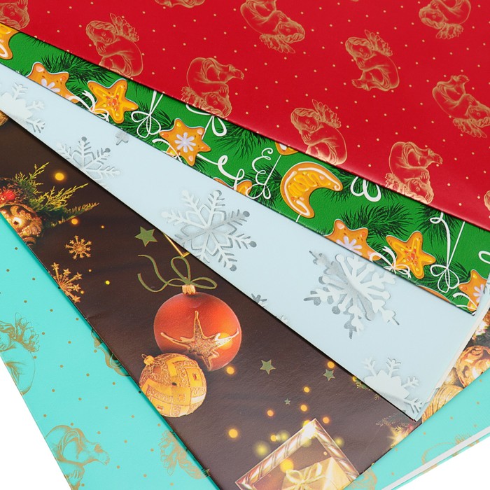 Набор бумаги для декорирования, "Новый год №23", 0,7 х 1 м х 5 шт., в ассортименте