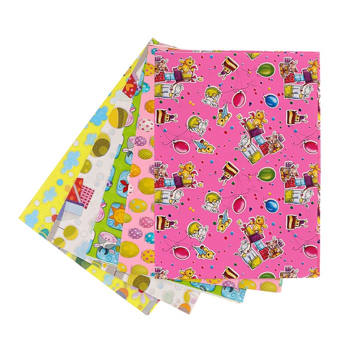 Набор бумаги для декорирования, "Детский №5", 0,7 х 1 м х 5 шт., в ассортименте