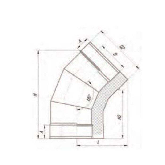 Сэндвич-отвод 135°, d 140 × 200 мм, нерж/нерж, 1.0 мм/0.5 мм
