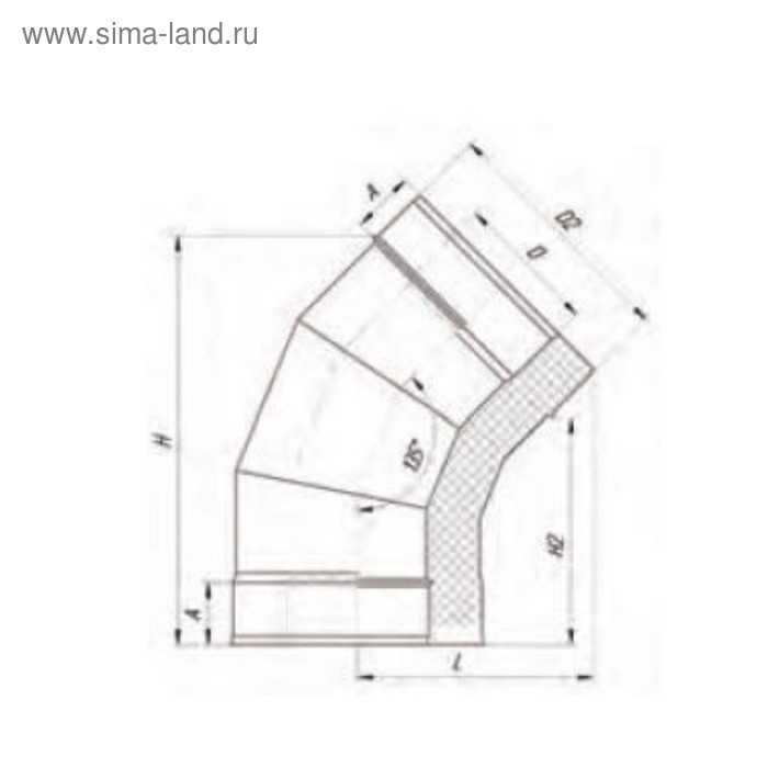 

Сэндвич-отвод 135°, d 120 × 200 мм, нерж/оцинк, 1.0 мм/0.5 мм