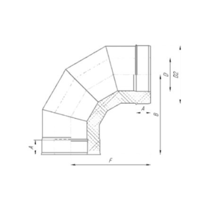 Сэндвич-Отвод 90°, d 180 × 280 мм, нерж/нерж, 1.0 мм/0.5 мм