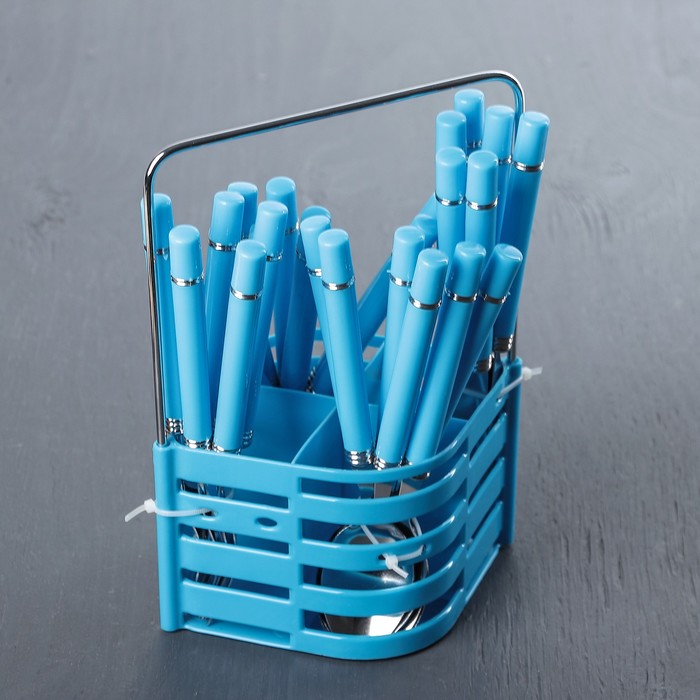 Набор столовых приборов 24 пр на пластиковой подставке "Хэнди" цвет синий