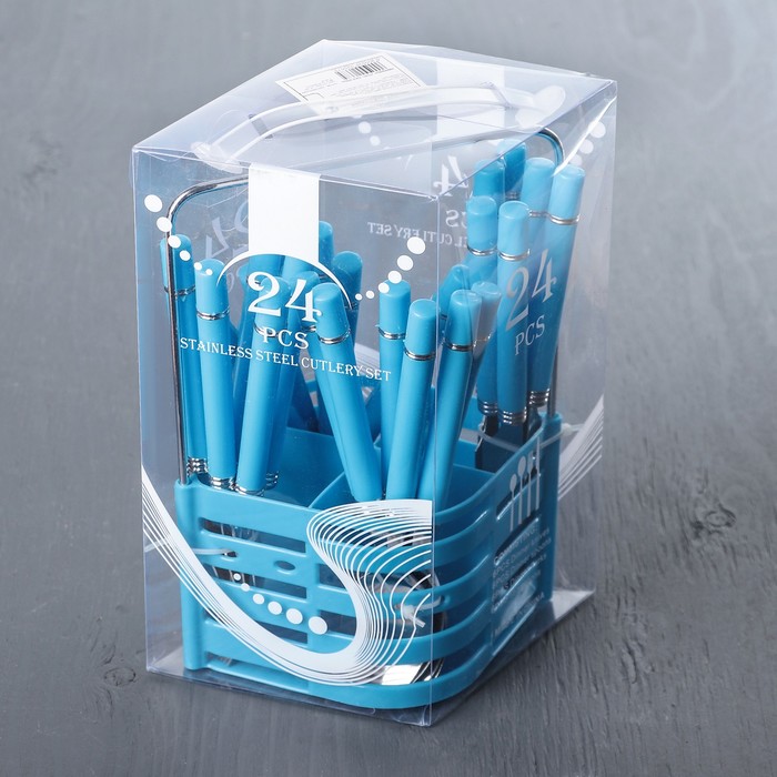 Набор столовых приборов 24 пр на пластиковой подставке "Хэнди" цвет синий