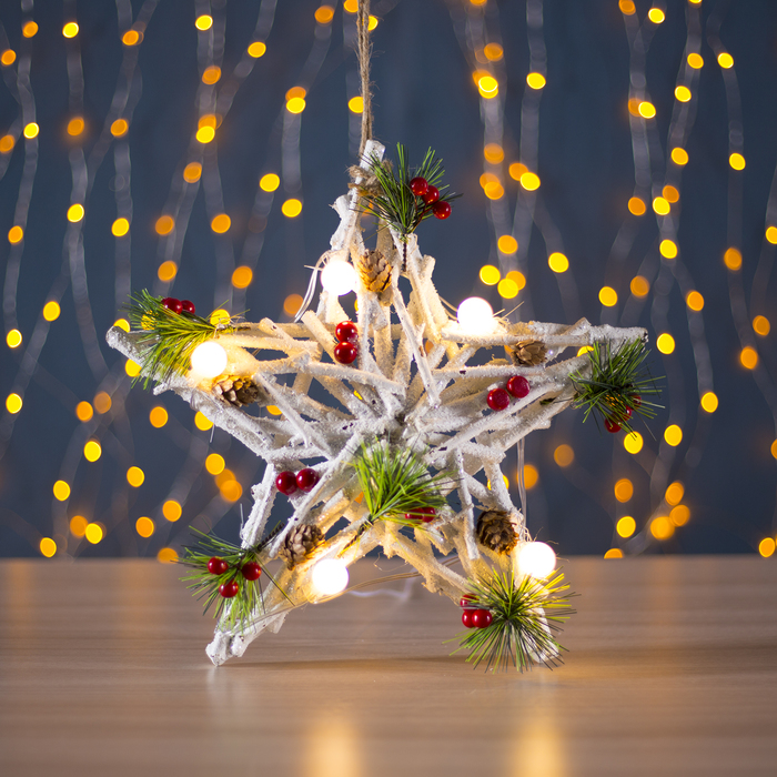Фигура деревянная "Звезда из веток", 30х30х5 см, 3*AА (не в компл.) 8 LED, белая