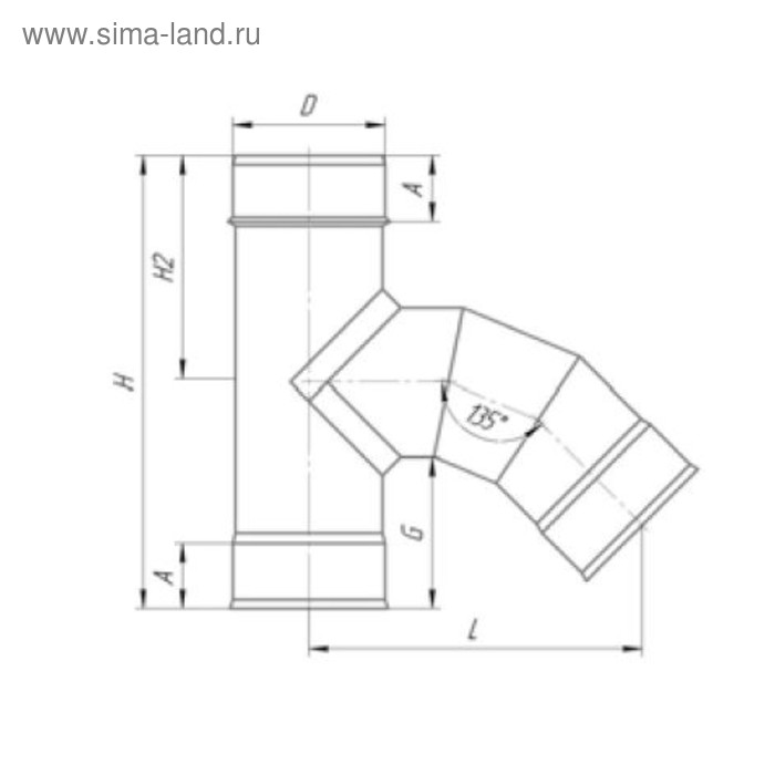 

Тройник 135°, d 150 мм, нержавейка 1.0 мм