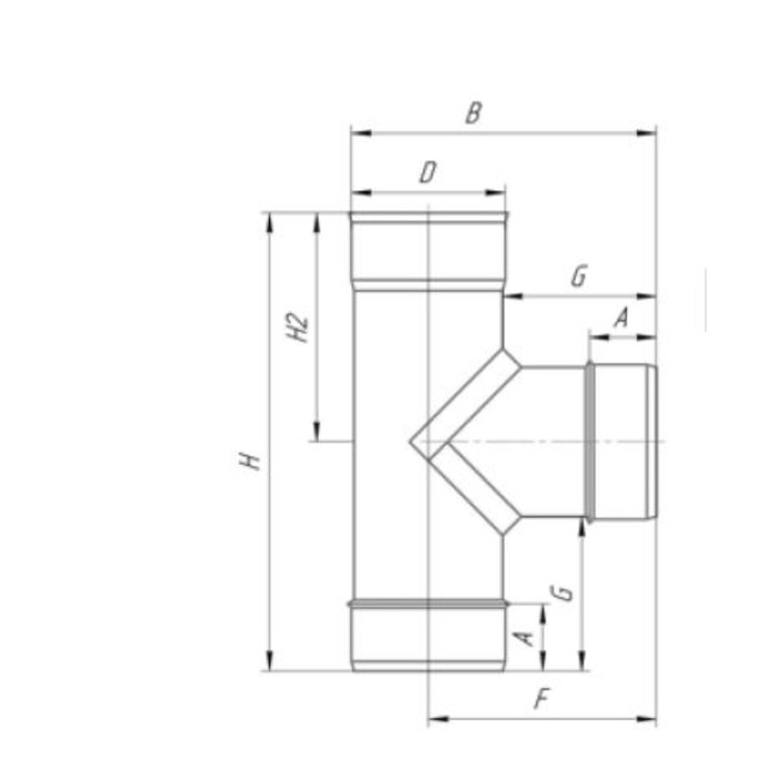 Тройник 90°, d 115 мм, нержавейка 1.0 мм