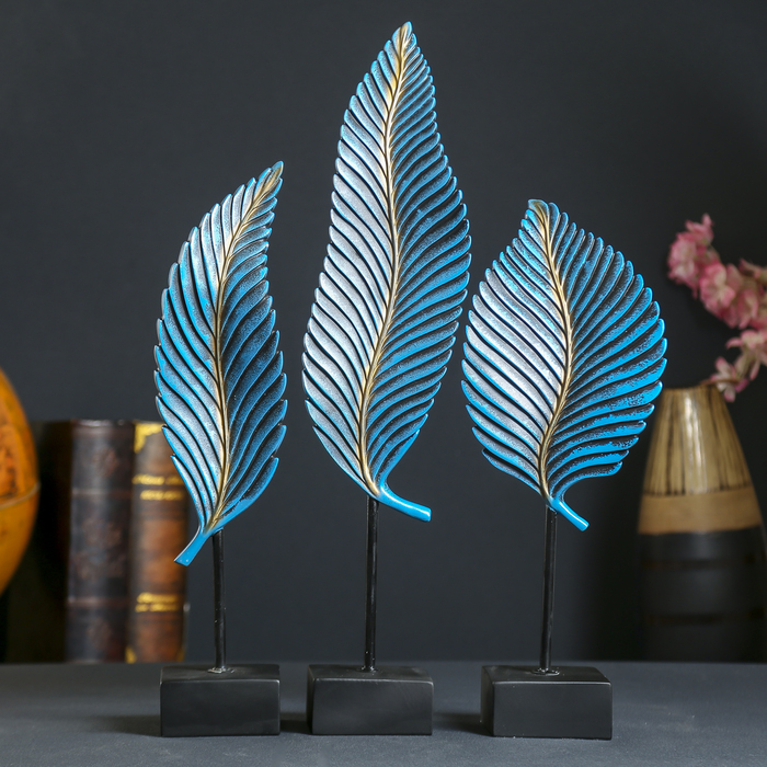 Сувенир полистоун "Листья" набор 3 шт зелёный с золотом 41,5х17,5х9 55х9х6 54,5х13,6х8,2см