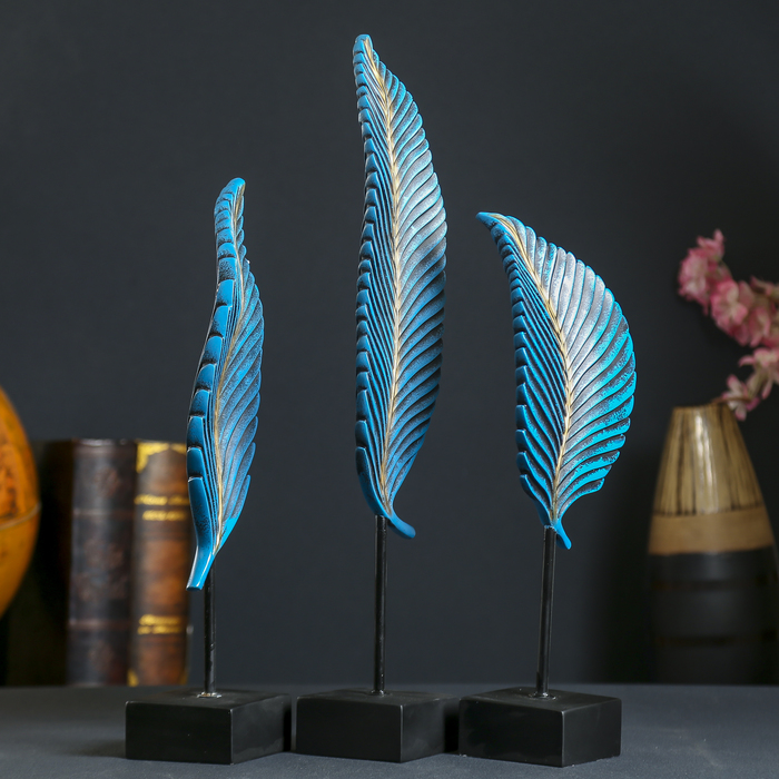 Сувенир полистоун "Листья" набор 3 шт зелёный с золотом 41,5х17,5х9 55х9х6 54,5х13,6х8,2см