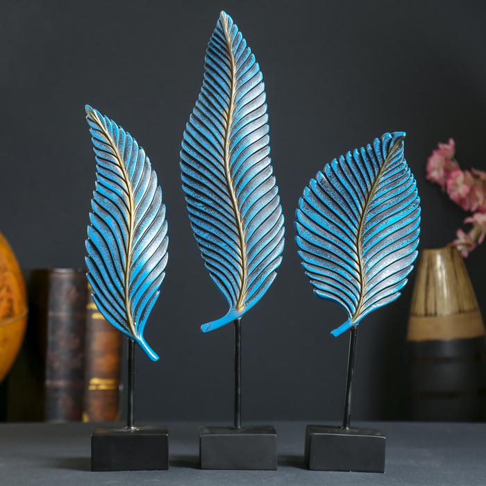 Сувенир полистоун "Листья" набор 3 шт зелёный с золотом 41,5х17,5х9 55х9х6 54,5х13,6х8,2см