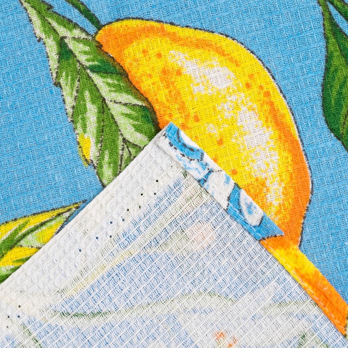 Полотенце вафельное Collorista Лимоны, цвет голубой 35х58,100% хл,160 г/м²