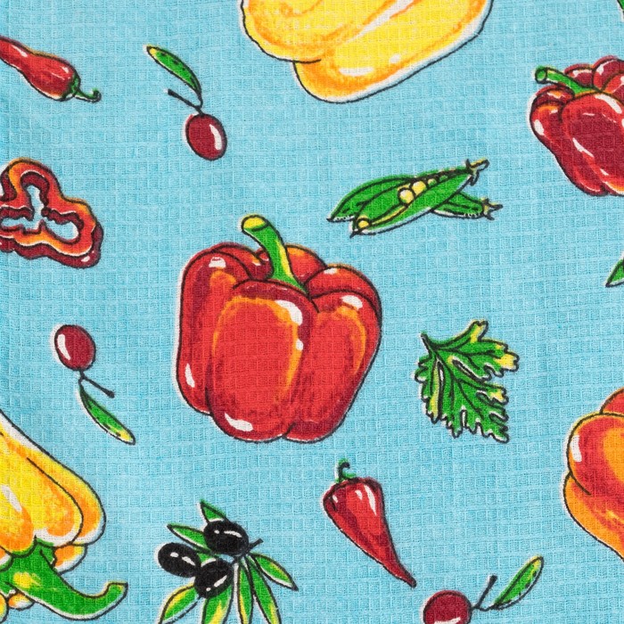 Полотенце вафельное Collorista Перцы, цвет голубой 35х58,100% хл,160 г/м²