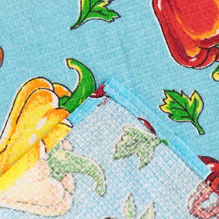 Полотенце вафельное Collorista Перцы, цвет голубой 35х58,100% хл,160 г/м²