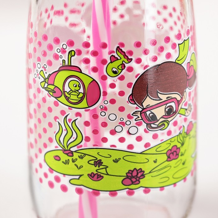 Бутылка 250 мл "Николь. Цветок", с трубочкой, рисунок и цвета МИКС