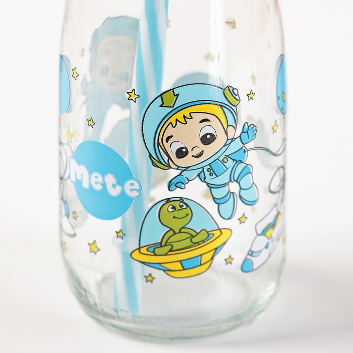 Бутылка 250 мл "Николь. Цветок", с трубочкой, рисунок и цвета МИКС