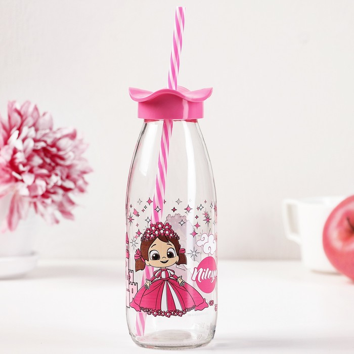 Бутылка 500 мл "Николь. Цветок", с трубочкой, рисунок и цвета МИКС