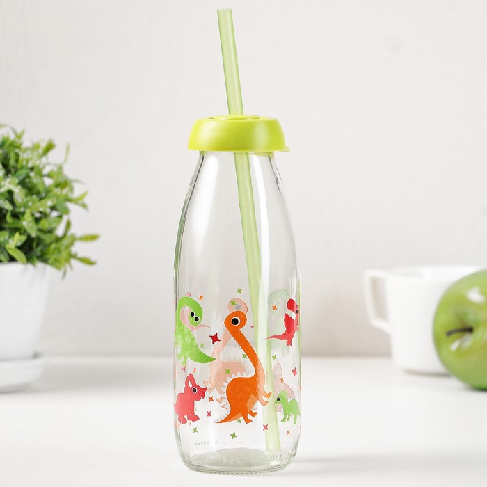 Бутылка 500 мл "Дино", с трубочкой