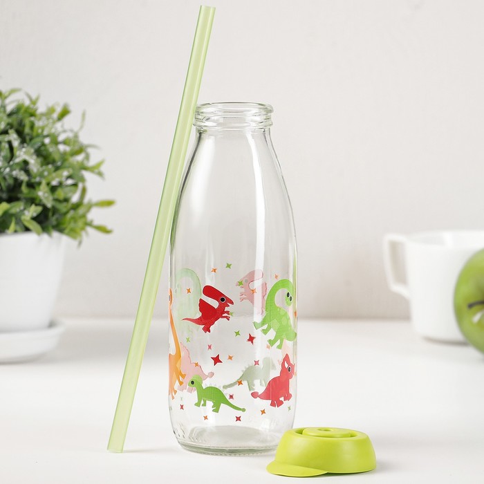 Бутылка 500 мл "Дино", с трубочкой