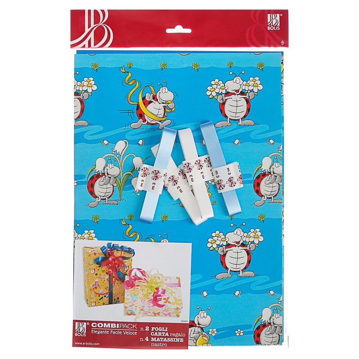 Набор для упаковки, "Черепашки", крафт 0,7 х 1 м х 2, лента 15 мм х 3 м х 4, микс