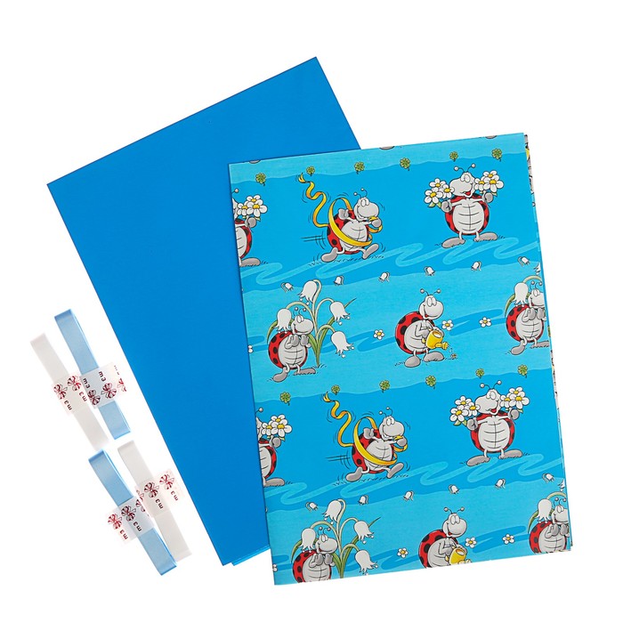 Набор для упаковки, "Черепашки", крафт 0,7 х 1 м х 2, лента 15 мм х 3 м х 4, микс