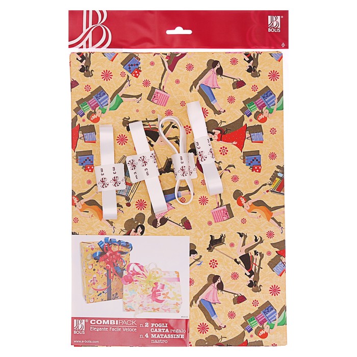 Набор для упаковки, "Для девочки", крафт, жёлтый, 0,7 х 1 м х 2, лента 15 мм х 3 м х 4