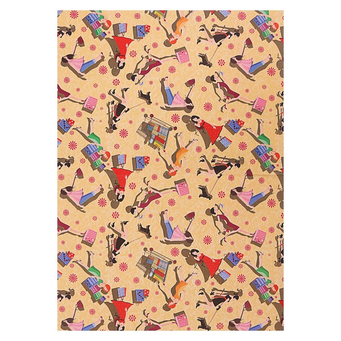 Набор для упаковки, "Для девочки", крафт, жёлтый, 0,7 х 1 м х 2, лента 15 мм х 3 м х 4