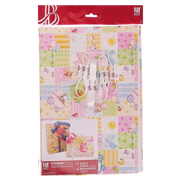 Набор для упаковки, "Первый годик", крафт 0,7 х 1 м х 2, лента 15 мм х 3 м х 4, микс