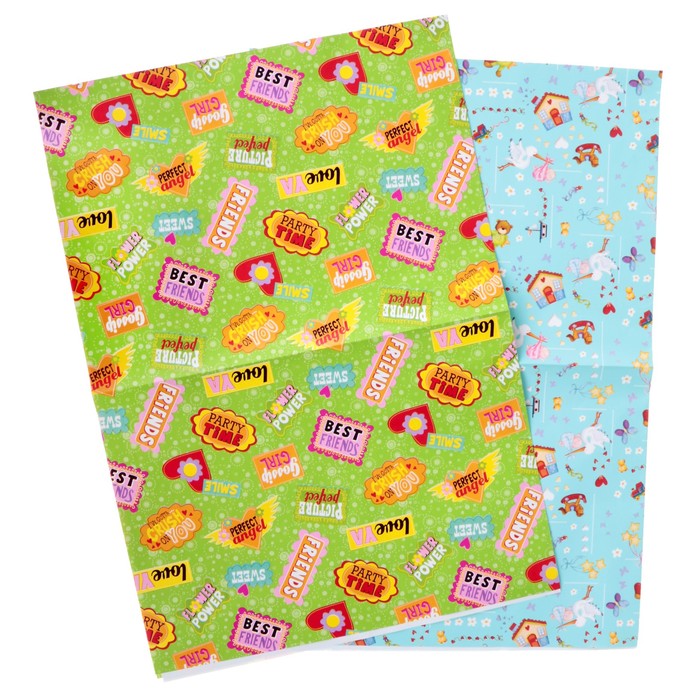 Набор для упаковки, "Детская вечеринка", крафт 0,7 х 1 м х 2, лента 15 мм х 3 м х 4, микс