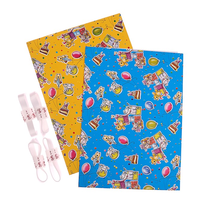 Набор для упаковки, "Детский праздник", крафт, жёлтый, 0,7 х 1 м х 2, лента 15 мм х 3 м х 4 392092