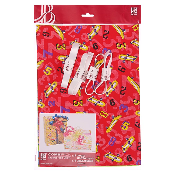 Набор для упаковки, "Детский №1", крафт 0,7 х 1 м х 2, лента 15 мм х 3 м х 4, микс