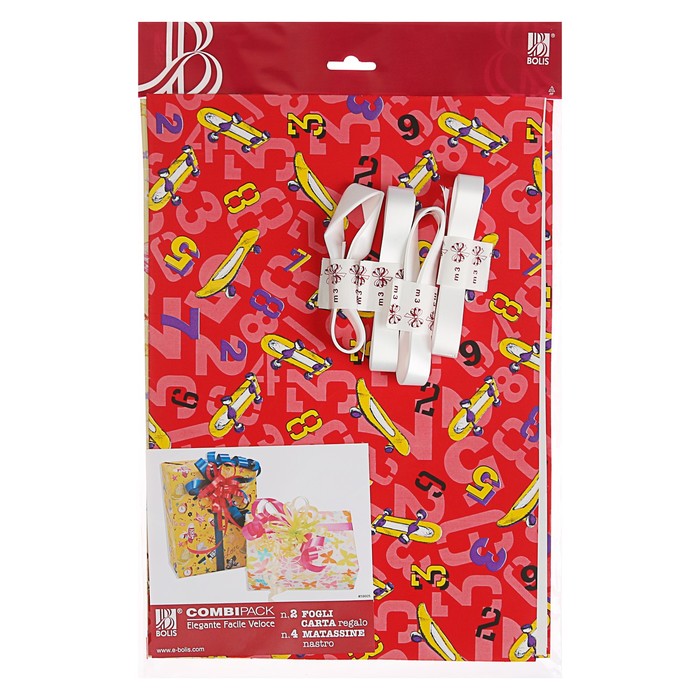 Набор для упаковки, "Детский №2", крафт 0,7 х 1 м х 2, лента 15 мм х 3 м х 4, микс