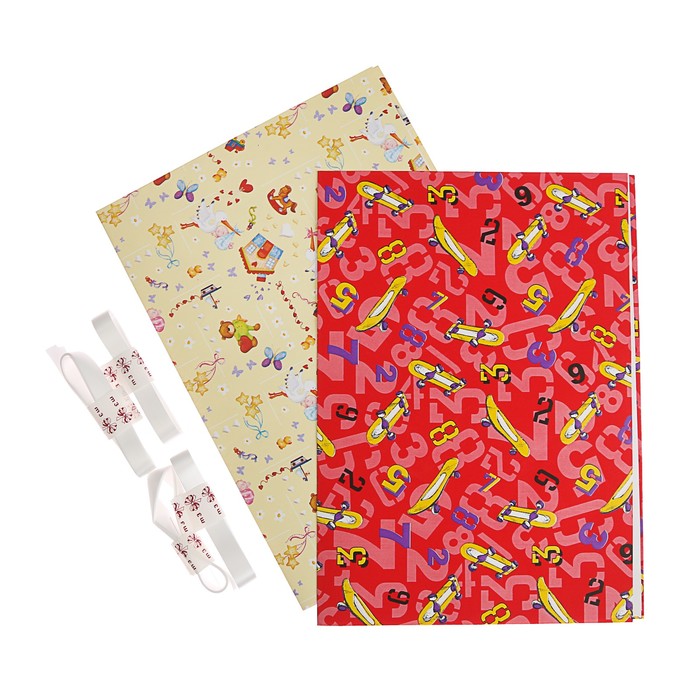 Набор для упаковки, "Детский №2", крафт 0,7 х 1 м х 2, лента 15 мм х 3 м х 4, микс