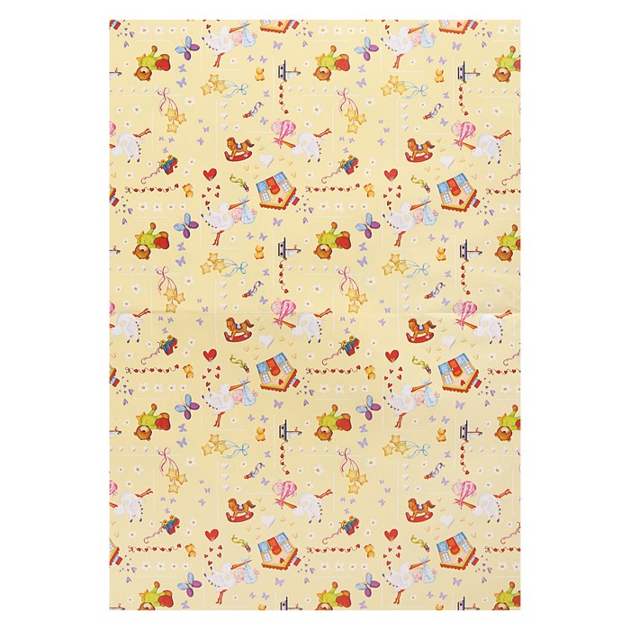 Набор для упаковки, "Детский №2", крафт 0,7 х 1 м х 2, лента 15 мм х 3 м х 4, микс