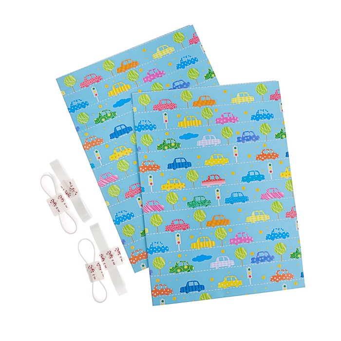 Набор для упаковки, "Машинки", крафт 0,7 х 1 м х 2, лента 15 мм х 3 м х 4, микс