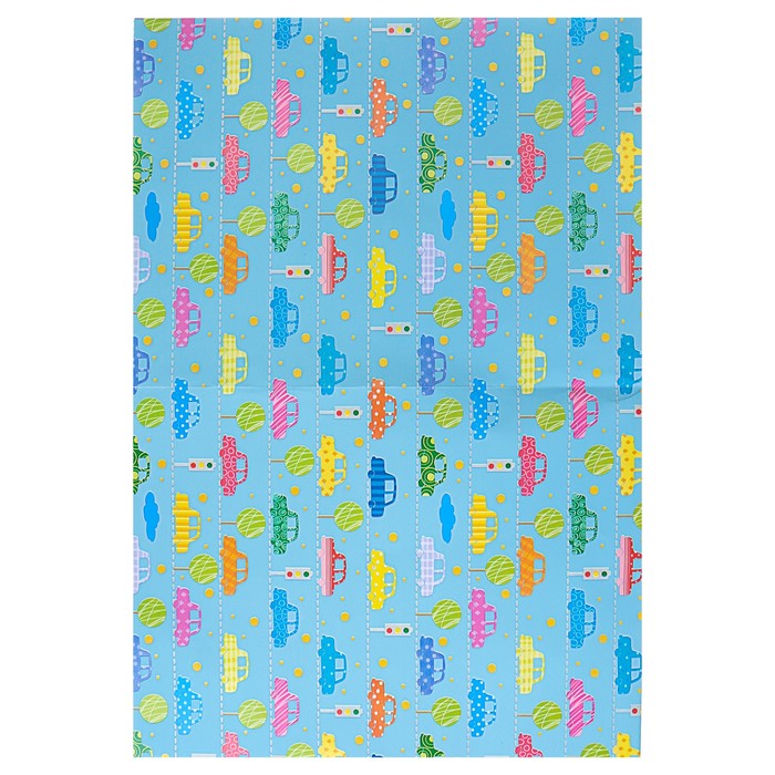 Набор для упаковки, "Машинки", крафт 0,7 х 1 м х 2, лента 15 мм х 3 м х 4, микс