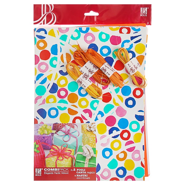 Набор для упаковки, "Фантазия№7", крафт 0,7 х 1 м х 2 шт, лента 3 м х 4 шт