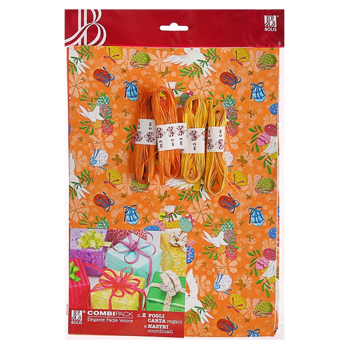 Набор для упаковки, "Фантазия№9", крафт 0,7 х 1 м х 2 шт, лента 3 м х 4 шт