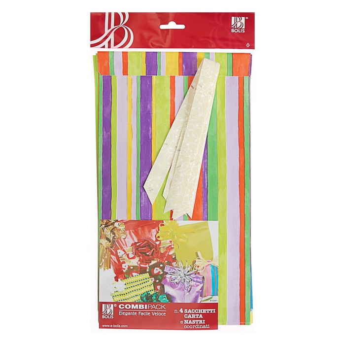 Набор для упаковки, "Тренд №12", крафт пакеты 18 х 31 см, банты 19/80 мм, 4 шт., микс