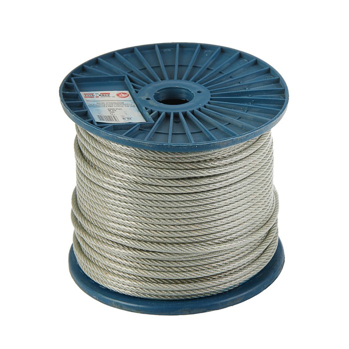 Трос в оплетке DIN 3055, стальной, PVC, d=5/6 мм, в катушке 100 м