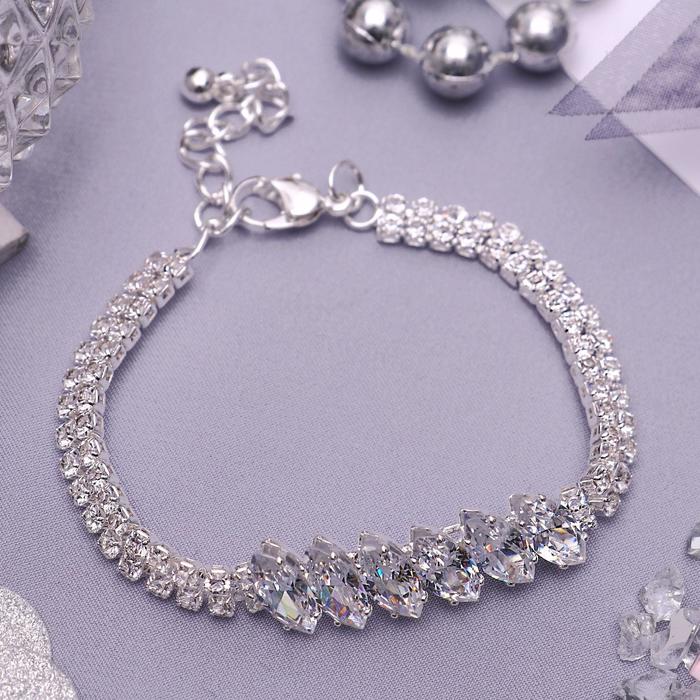 Браслет со стразами: "Циркон" изыск, эллипсы, цвет белый в серебре