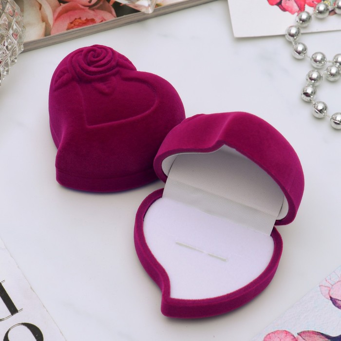 Футляр под кольцо "Сердце, роза" 6*5*4см, цвет розовый