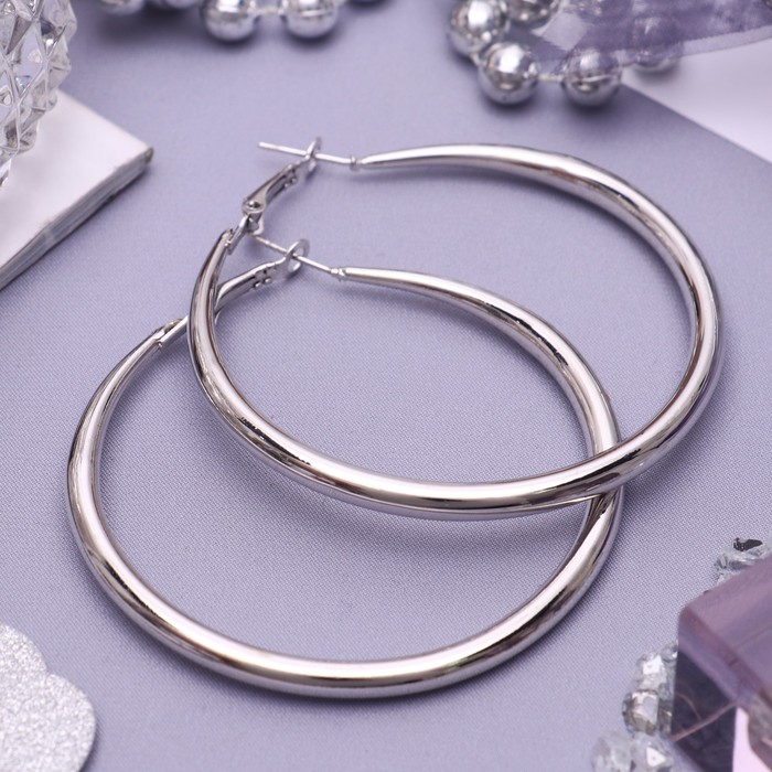 Серьги-кольца "Дискотека" лёгкие, цвет серебро, d=6 см