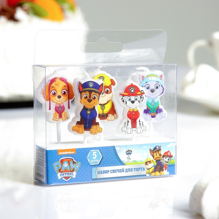 Набор свечей для торта &quot;Щенячий патруль&quot; на палочках, 5 штук