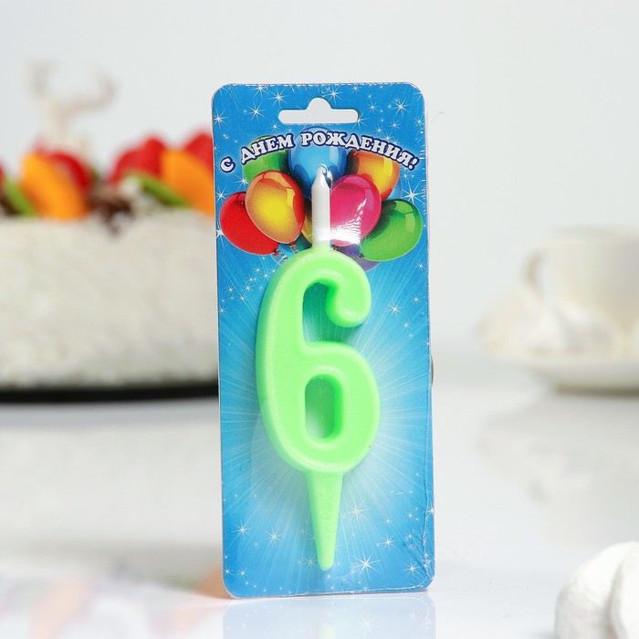 Свеча для торта цифра "Простая" "6" мятная