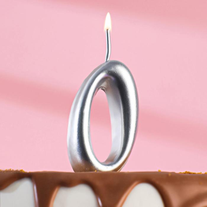 Свеча для торта цифра Серебряная, 5,5 см, цифра 0