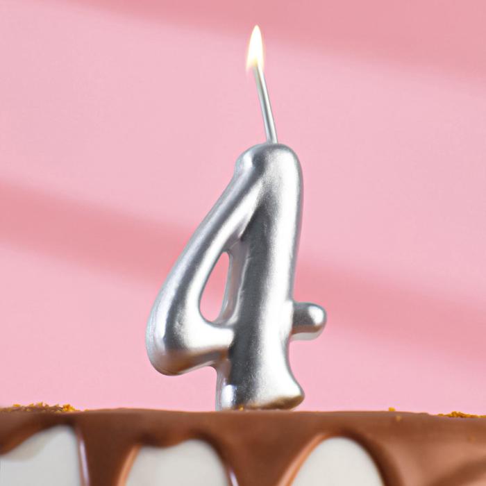 Свеча для торта цифра Серебряная, 5,5 см, цифра 4 свеча для торта цифра серебряная 7 8 см цифра 8