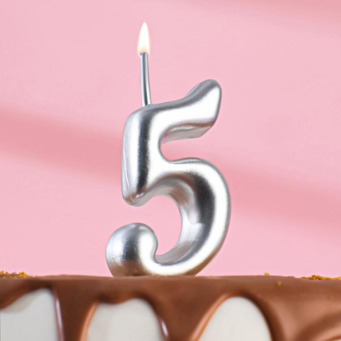 Свеча для торта цифра Серебряная, 5,5 см, цифра 5