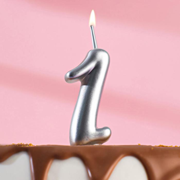 Свеча для торта цифра Серебряная, 5,5 см, цифра 1 свеча для торта цифра серебряная 7 8 см цифра 8